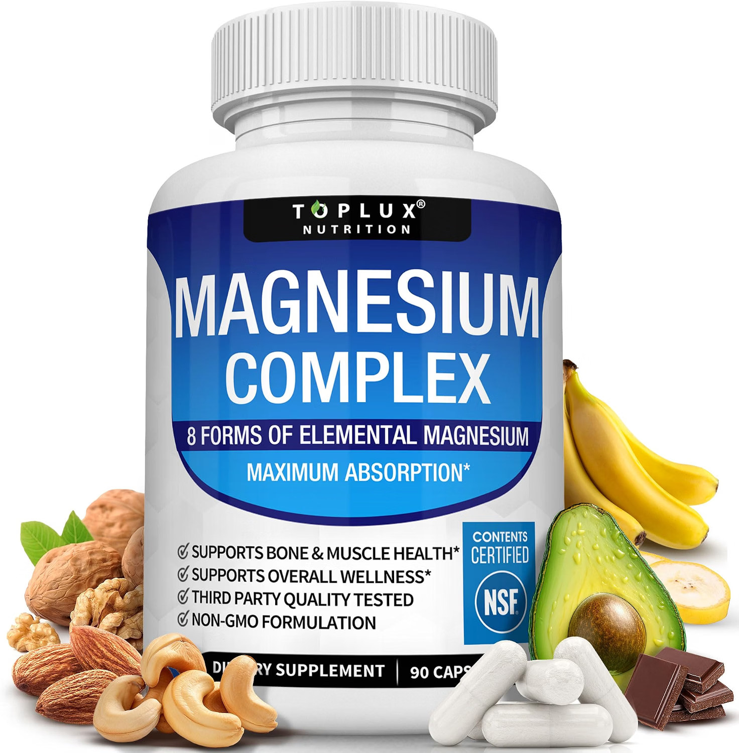 1-3Pack Toplux Nutrition Magnesium Complex 1000mg Supports 8 Elemental Magnesium 1-3Pack Toplux Nutrition Magnesium Complex 1000mg Supports 8 Elemental Magnesium