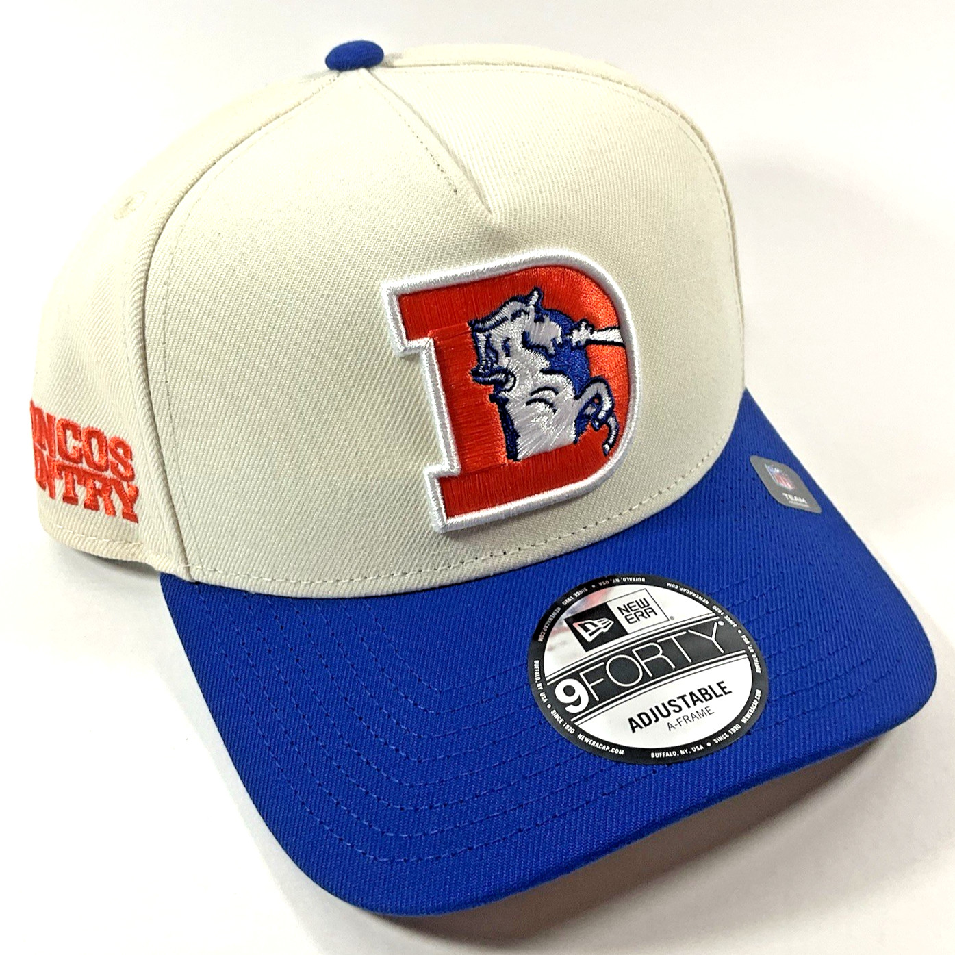 New Era Denver Broncos Exclusive THROWBACK Cream 9FORTY A-Frame Snapback Hat Cap
