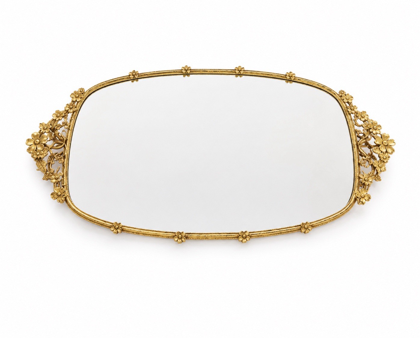 Vintage Matson Gold Ormulu Flower Daisy Vanity Mirror Tray Large 20” X 11” Vintage Matson Gold Ormulu Flower Daisy Vanity Mirror Tray Large 20” X 11”