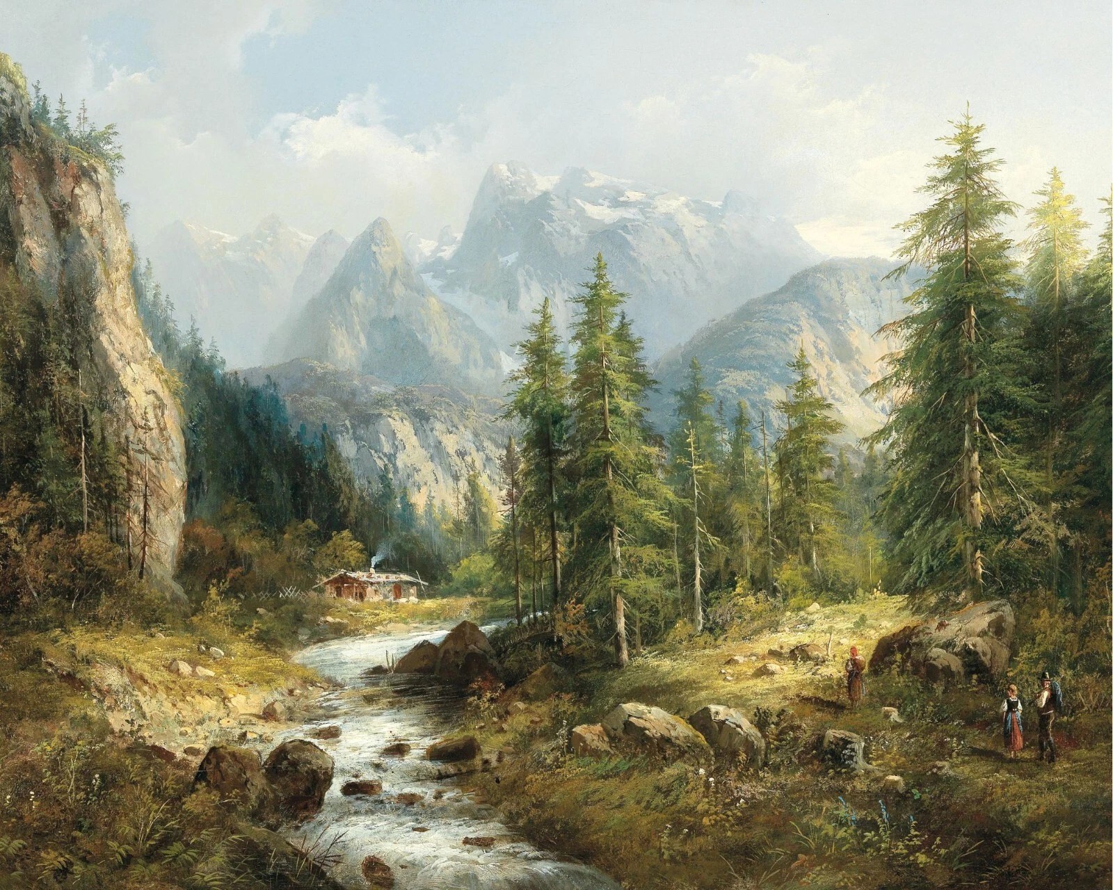 Rustic Mountain Landscape VINTAGE art print 1800's antique painting