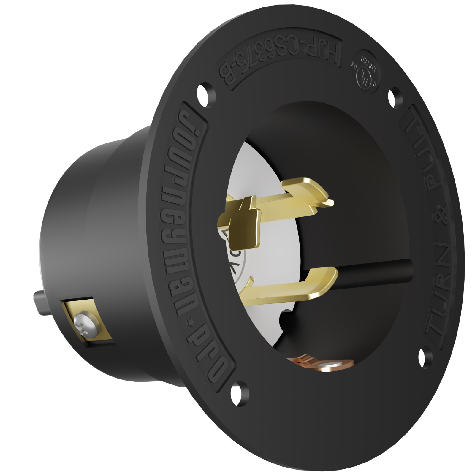 50 Amp 125/250 Volt CS6375 4-Prong Locking Male Plug Flanged Inlet Twist Lock 50 Amp 125/250 Volt CS6375 4-Prong Locking Male Plug Flanged Inlet Twist Lock