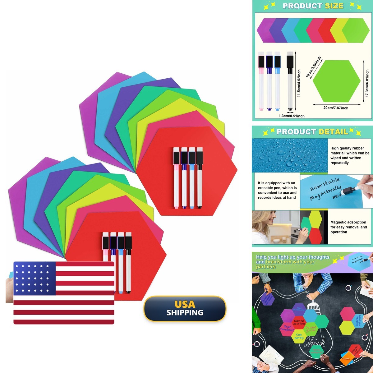 Gueevin 24 Pcs Hexagon Magnetic Dry Erase Boards Rainbow Colors Gueevin 24 Pcs Hexagon Magnetic Dry Erase Boards Rainbow Colors