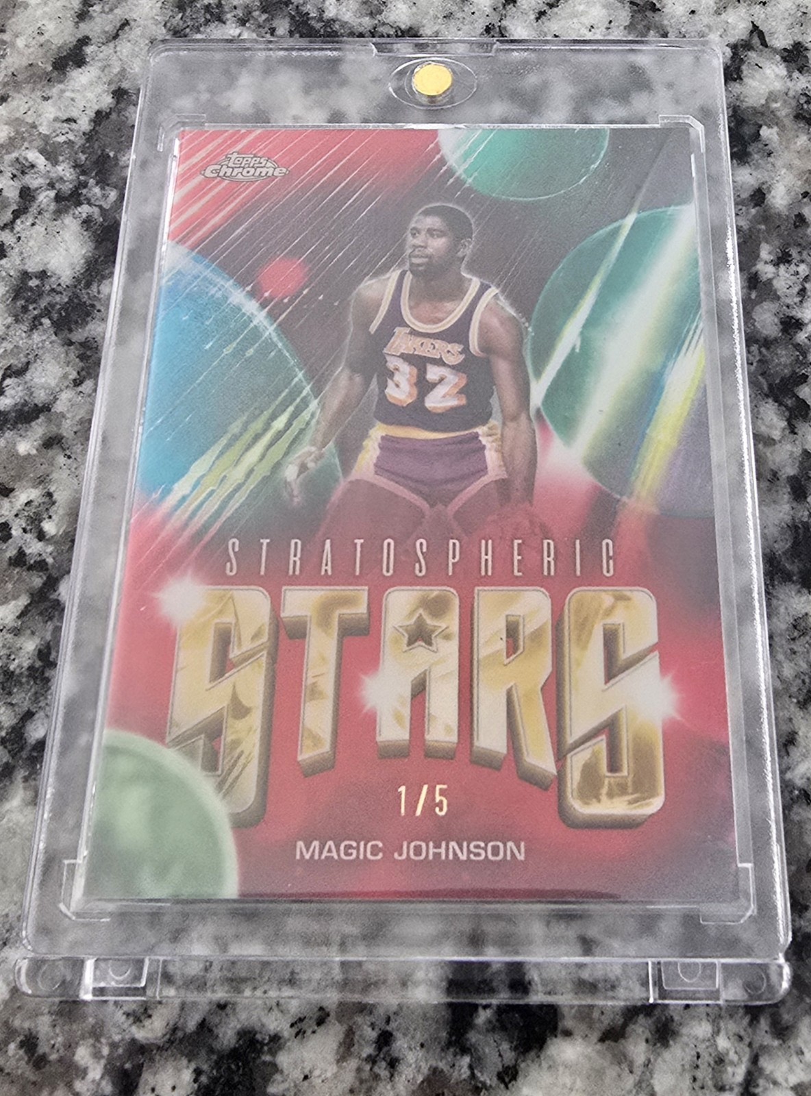1/5 2025-26 Topps Chrome Updates Magic Johnson Red Stratospheric Stars #ST-22 1/5 2025-26 Topps Chrome Updates Magic Johnson Red Stratospheric Stars #ST-22