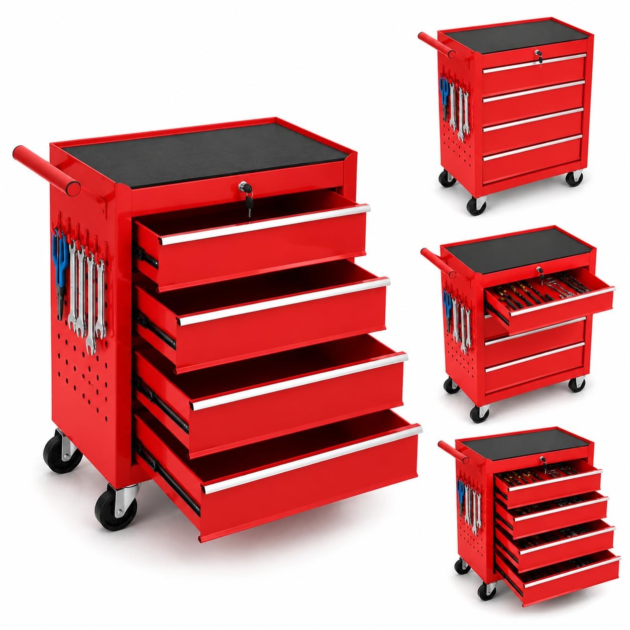 Heavy Duty 4-Drawer Rolling Tool Chest Steel Lockable Mobile Storage Cabinet