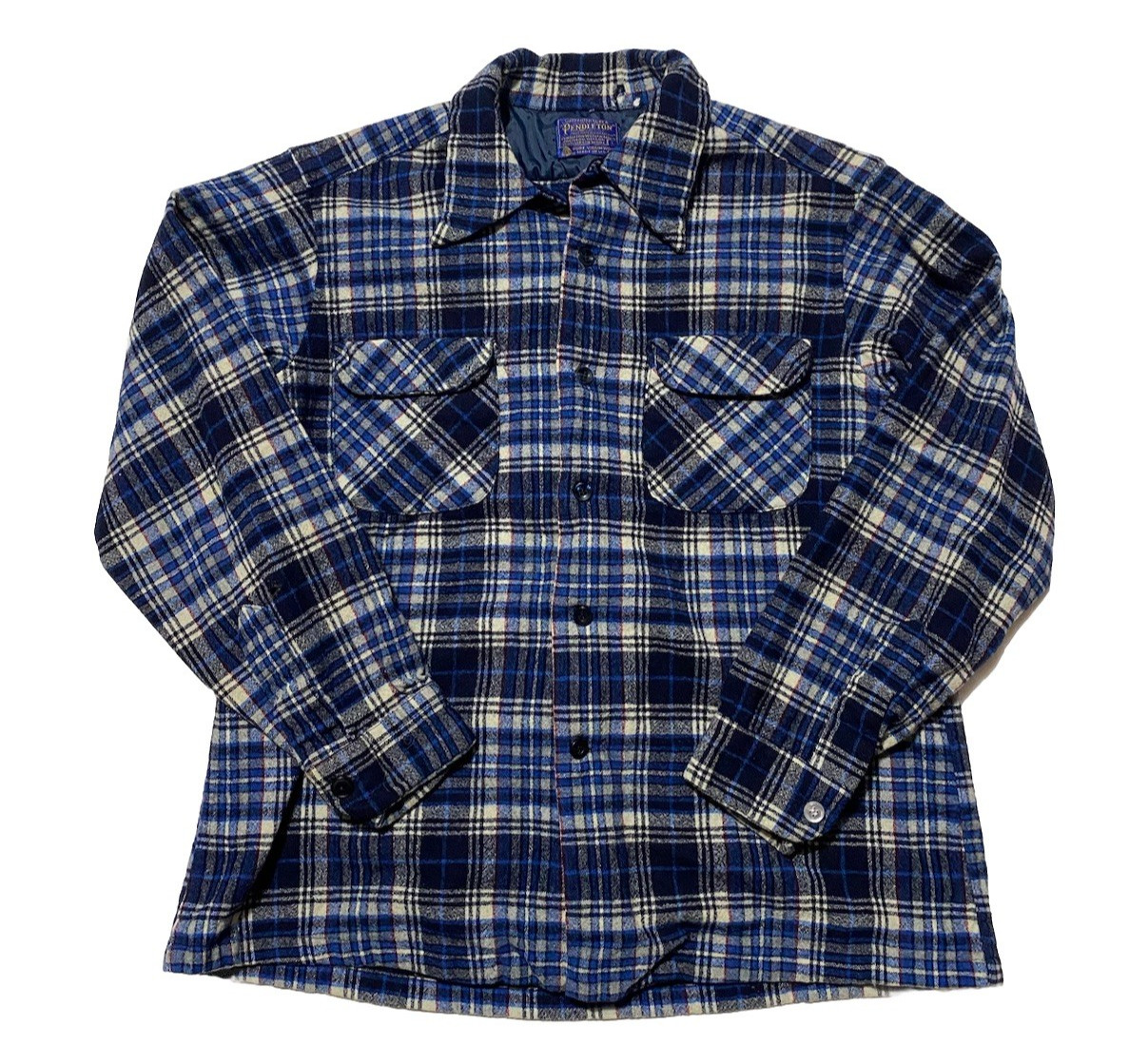 Vintage Pendleton Wool Shirt Mens Large Blue Plaid Loop Collar Board 60s USA Vintage Pendleton Wool Shirt Mens Large Blue Plaid Loop Collar Board 60s USA
