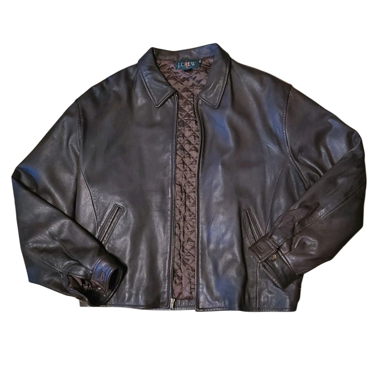 Vintage J. Crew Leather Jacket Size XL Brown 90s Oarsman Full Zip Lined Bomber Vintage J. Crew Leather Jacket Size XL Brown 90s Oarsman Full Zip Lined Bomber