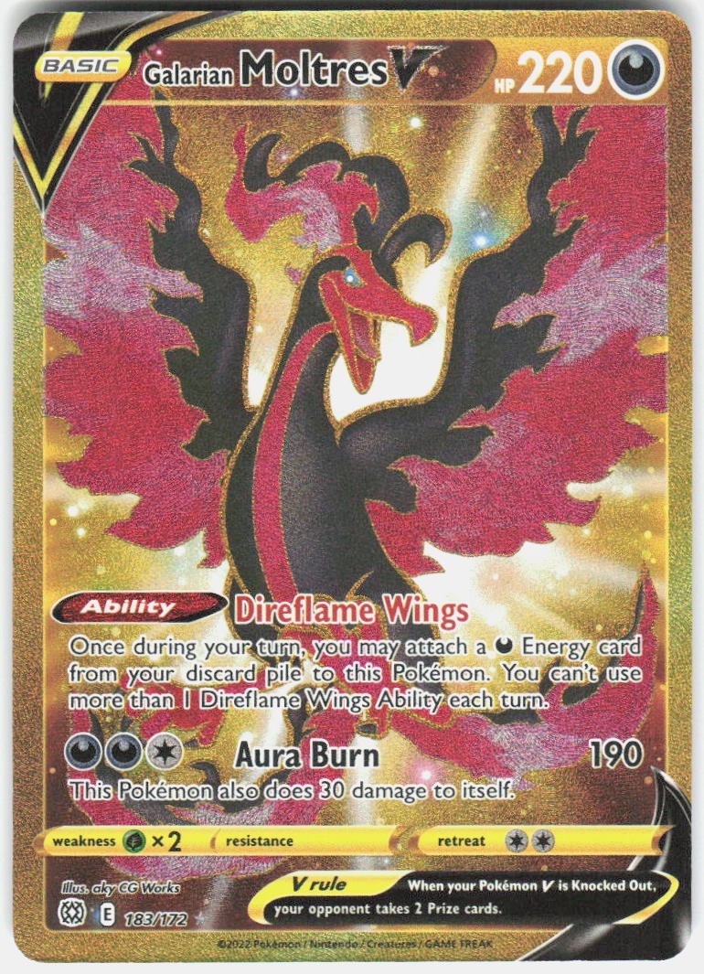Galarian Moltres V (Secret) Holo Secret Rare SWSH09: Brilliant Stars 183/172 NM Galarian Moltres V (Secret) Holo Secret Rare SWSH09: Brilliant Stars 183/172 NM