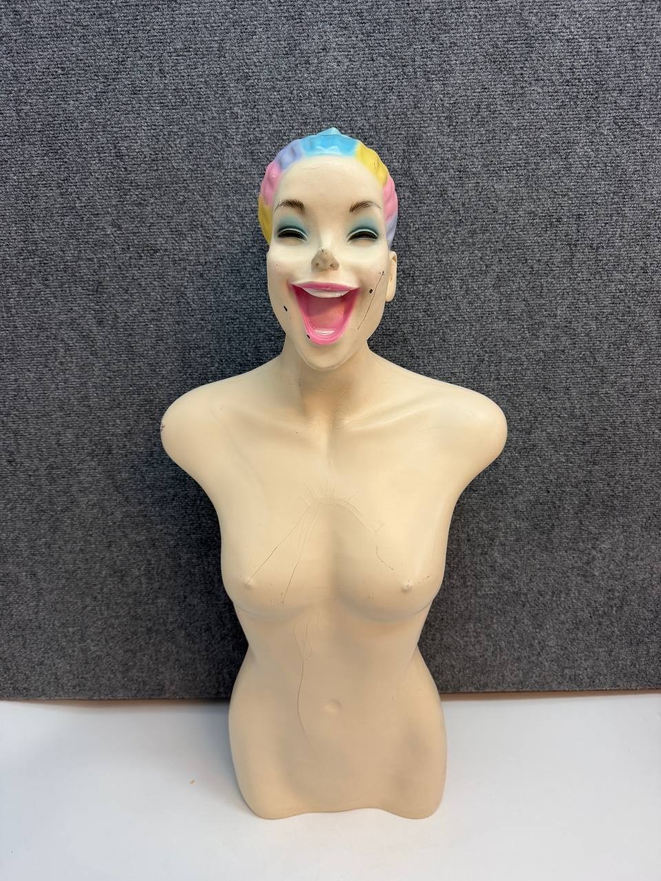 Vintage Lady Lulu Fiberglass Female Mannequin Torso Bust Rainbow Hair 4 lb Vintage Lady Lulu Fiberglass Female Mannequin Torso Bust Rainbow Hair 4 lb