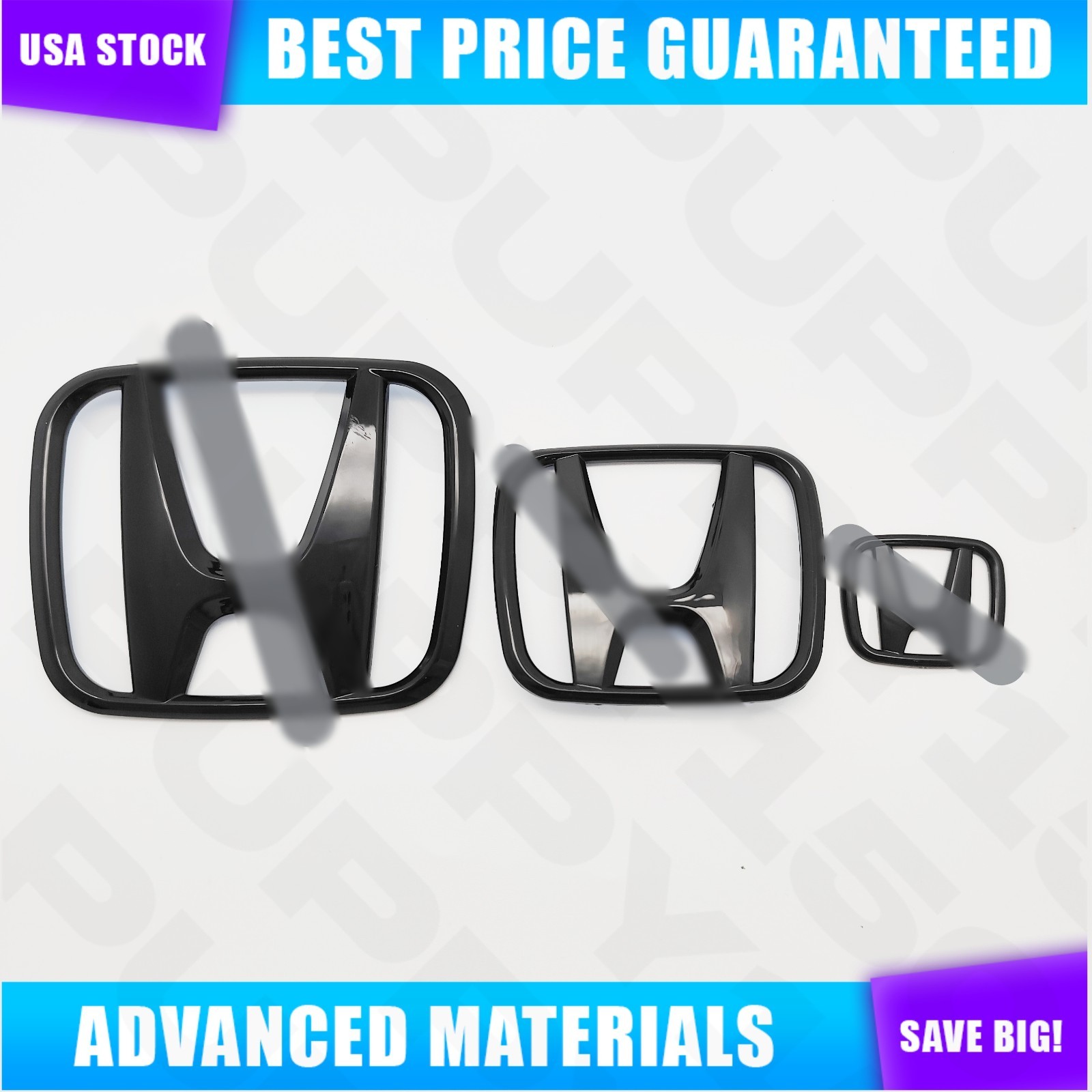 3PCS Gloss Black Emblem Front Rear Steering Badge For Accord Sedan 2018-2022