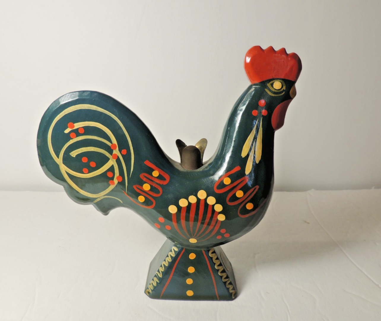 Vintage Swedish Dala Rooster Candle Holder Hand Painted Sweden Folk Art