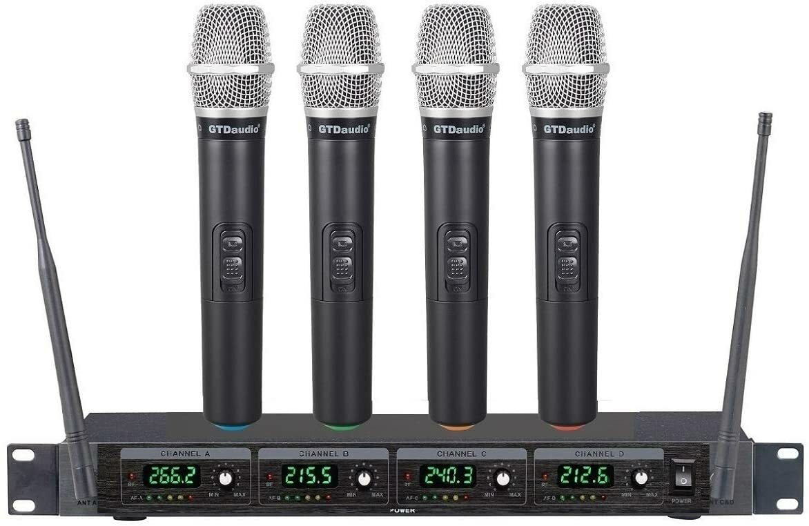 GTD Audio 4 Channel VHF Handheld Wireless Microphone System Mic (Brand New) 380H GTD Audio 4 Channel VHF Handheld Wireless Microphone System Mic (Brand New) 380H