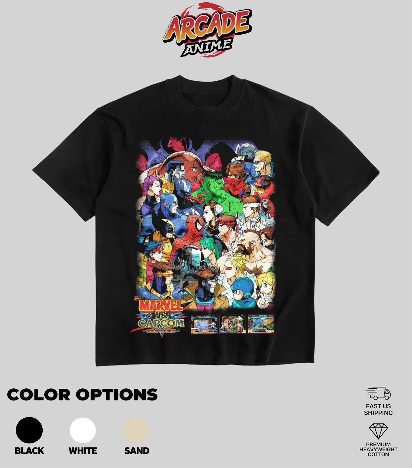 Arcade Anime Marvel vs Capcom Clash of Super Heroes Heavyweight Black Cotton