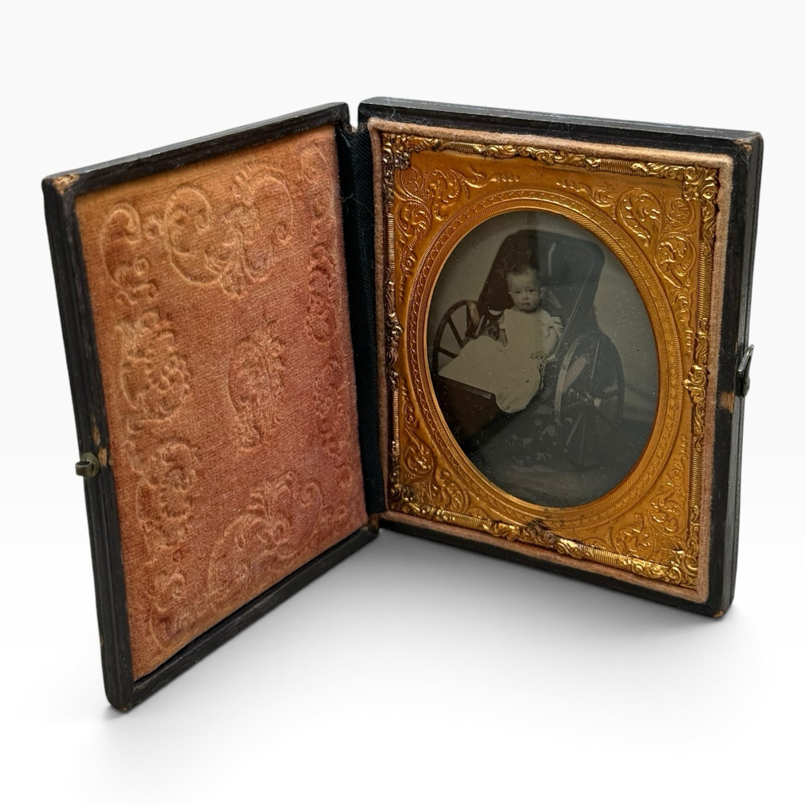 Ambrotype Baby in Carriage Stroller 3x3.5