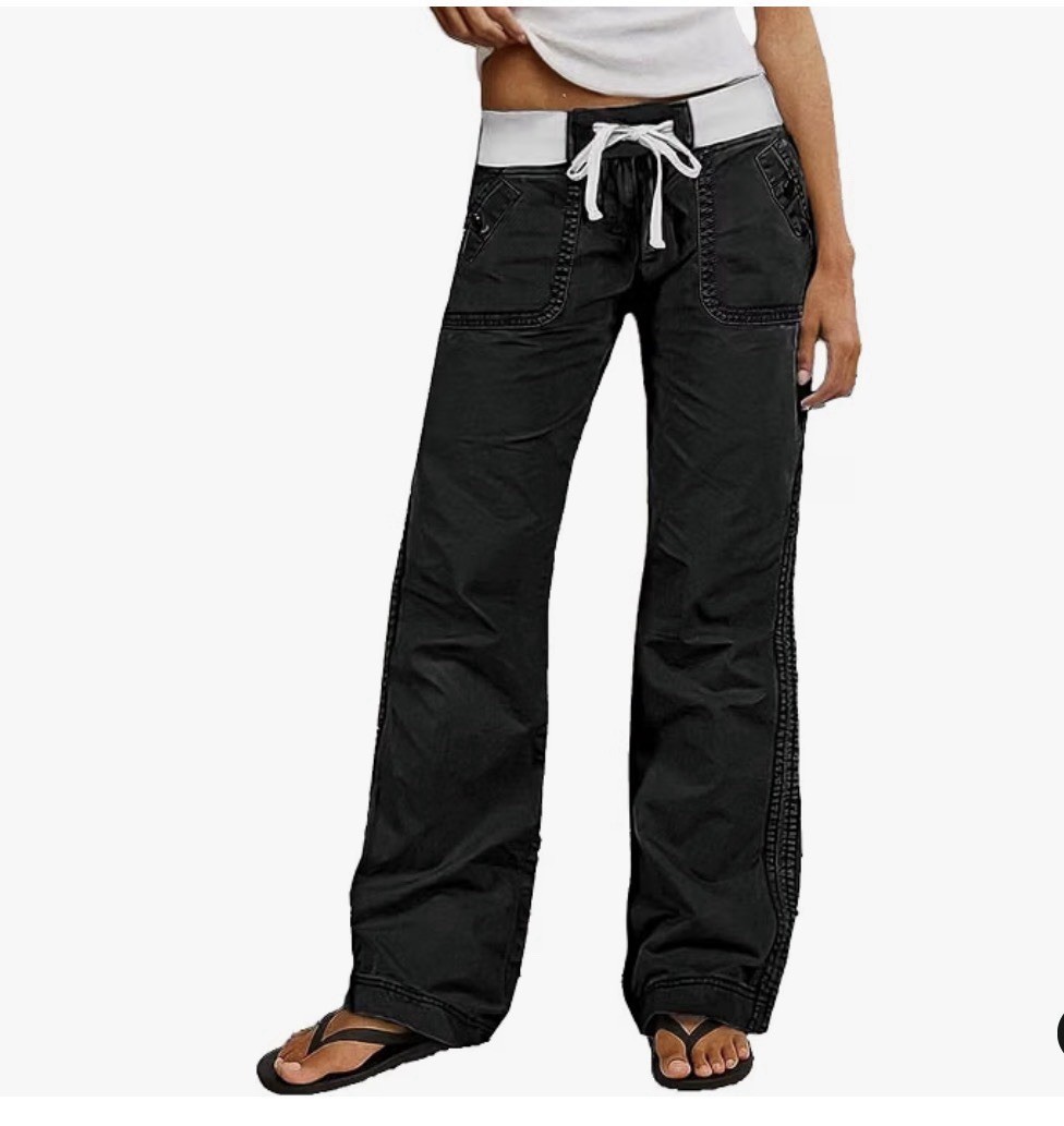 Flamingals Straight Leg Drawstring Pants for Women Large