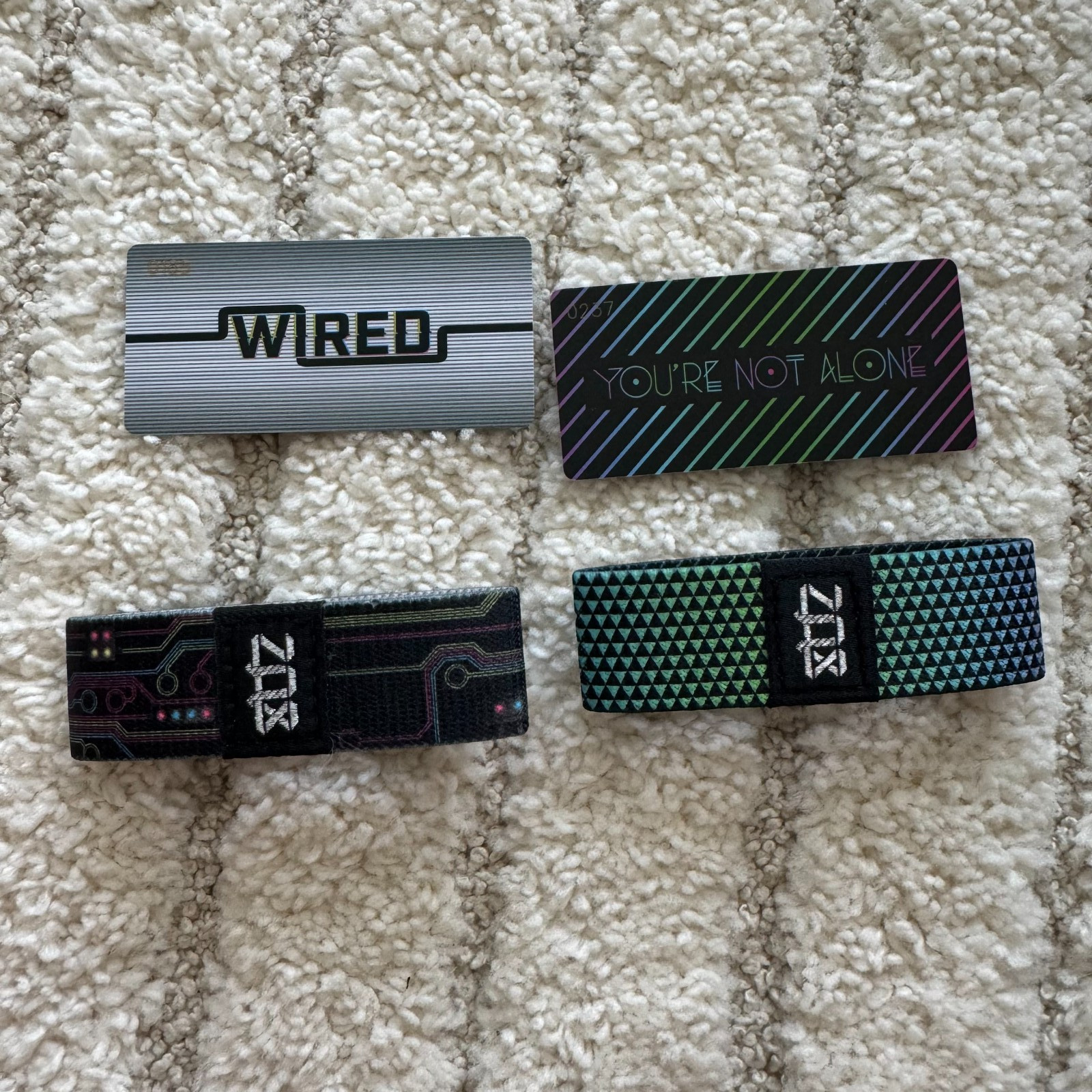 Zox Bundle OG 2 Bracelets Wired 0185, You\'re Not Alone 0237 + Sticker Brand New Zox Bundle OG 2 Bracelets Wired 0185, You\'re Not Alone 0237 + Sticker Brand New