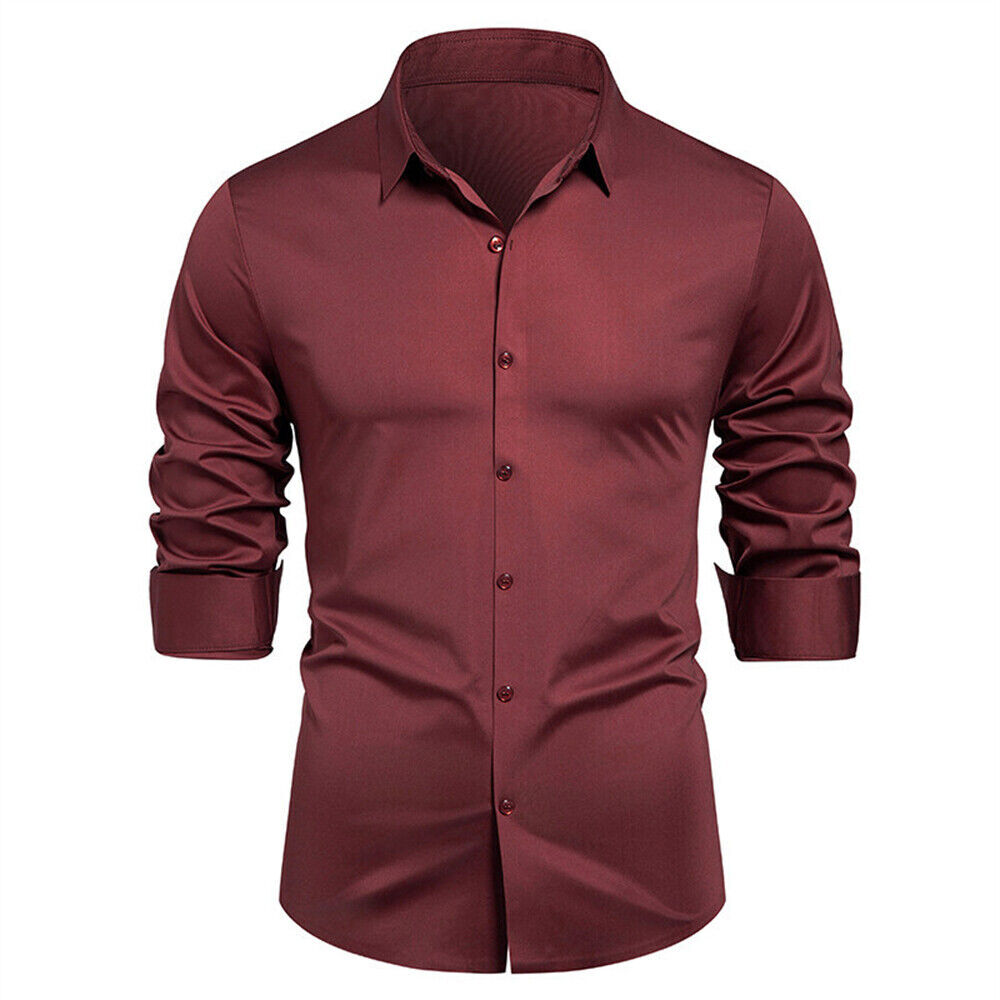 Men\'s Business Shirt Casual Slim Shirts Long Sleeve Button Down Tops Blouse