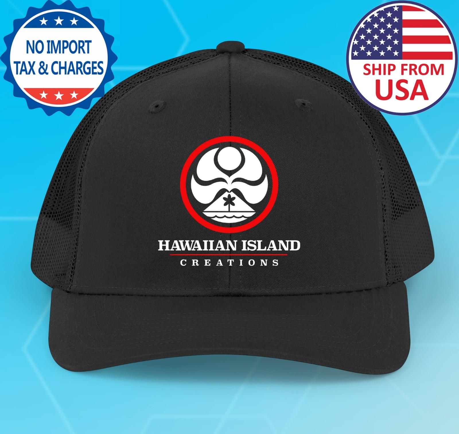 HIC Hawaiian Island Creations Black Trucker Hat Cap Adult Size