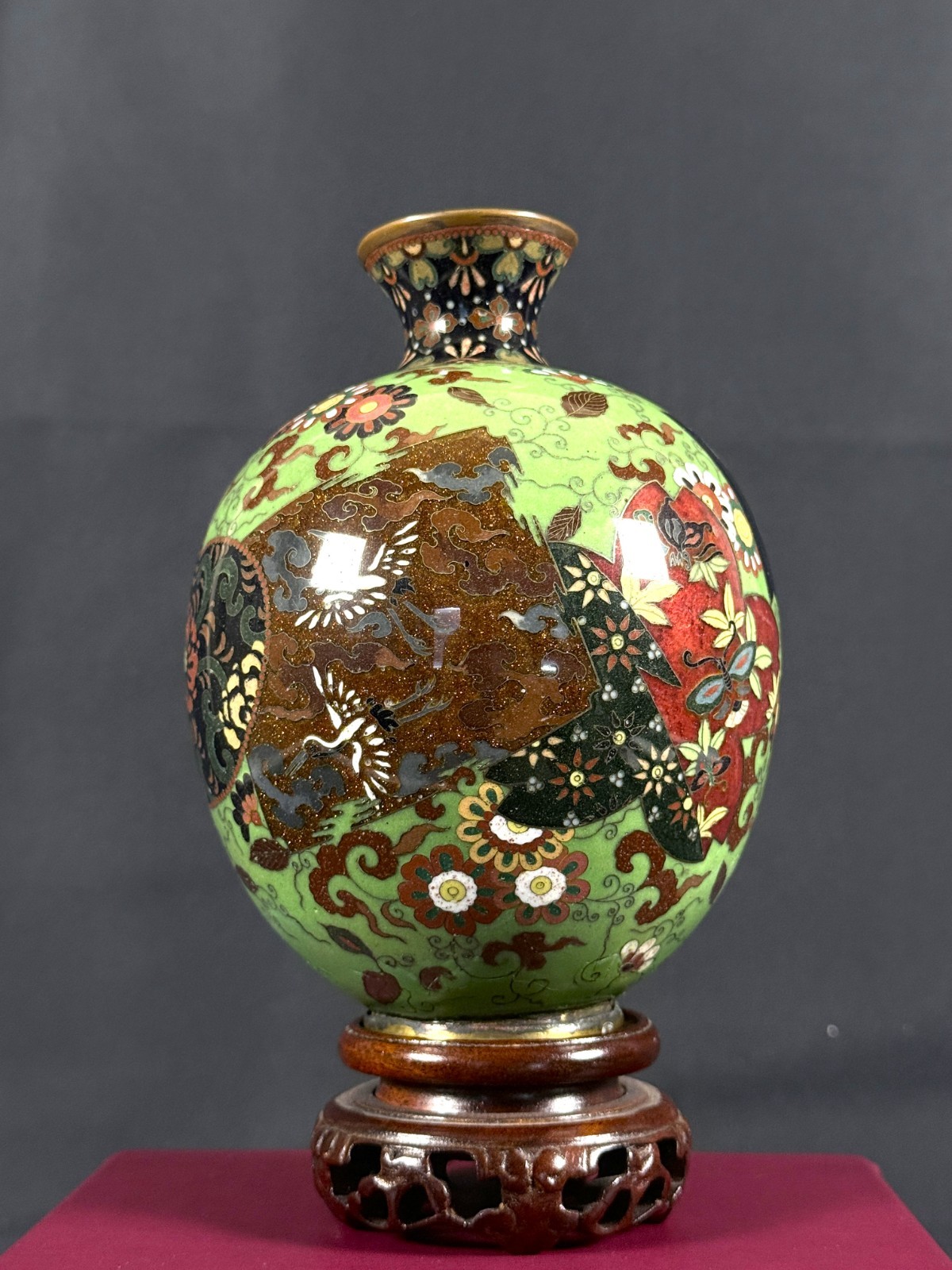 Antique Japanese Meiji Fine Wire Cloisonné Vase Rounded Form 6” Antique Japanese Meiji Fine Wire Cloisonné Vase Rounded Form 6”