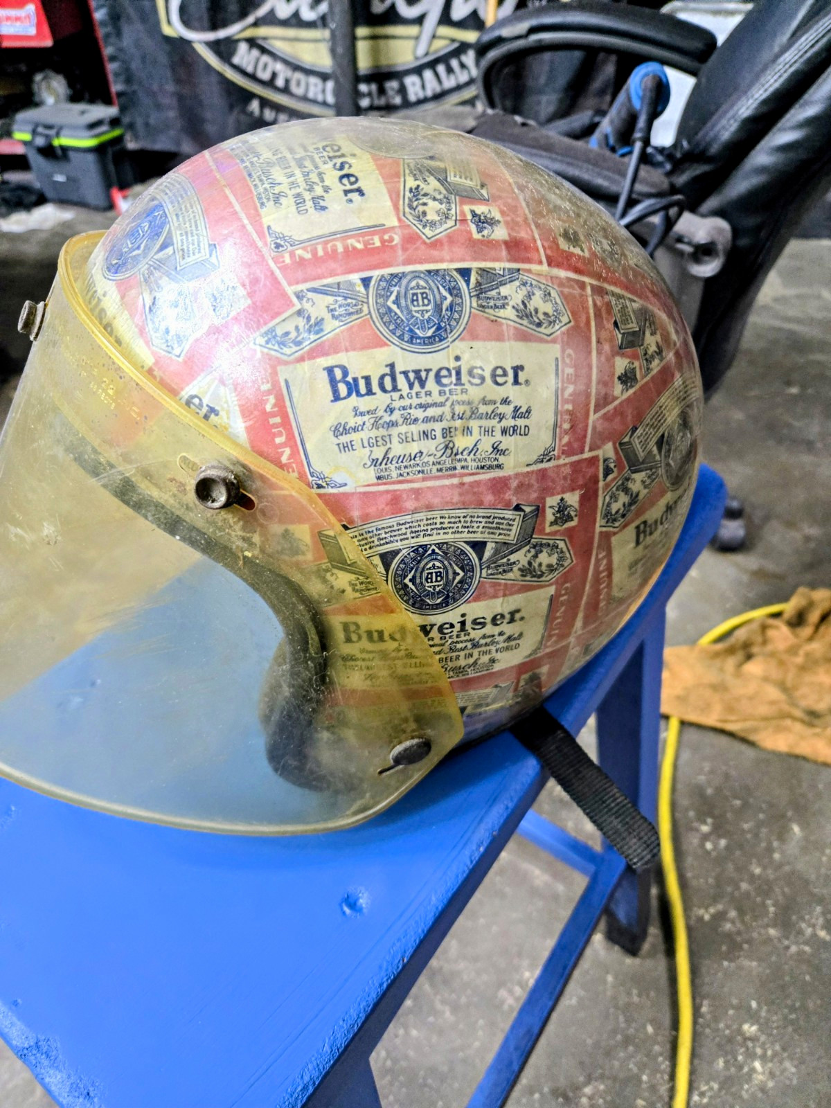 Vintage Chopper Bobber Budweiser Helmet. Large. Original Condition. Very Rare Vintage Chopper Bobber Budweiser Helmet. Large. Original Condition. Very Rare