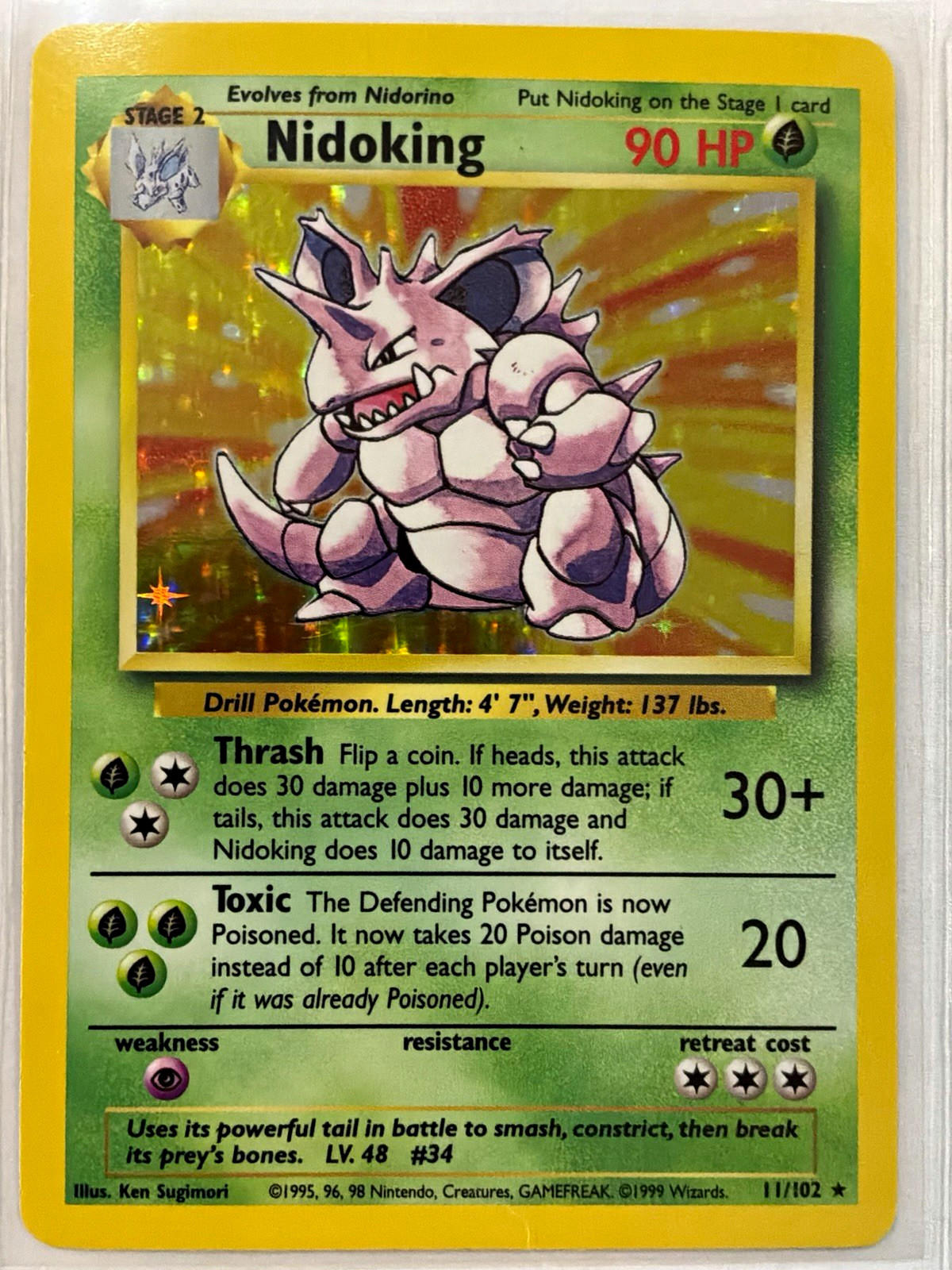 Wizards of the Coast Nidoking 11/102 Base Set Holo Rare 90 HP EN 1999 Wizards of the Coast Nidoking 11/102 Base Set Holo Rare 90 HP EN 1999