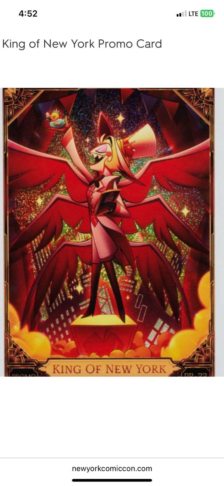 Hazbin Hotel Lucifer King of New York Promo Card NYCC 2026-PRESALE Hazbin Hotel Lucifer King of New York Promo Card NYCC 2026-PRESALE