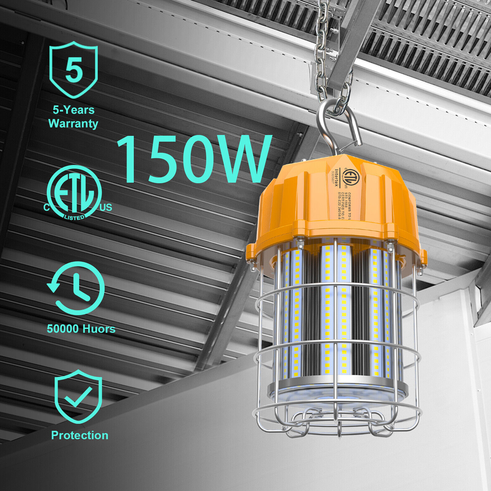 150W LED Construction Hanging Work Light Portable Temporary Jobsite Workshop ETL