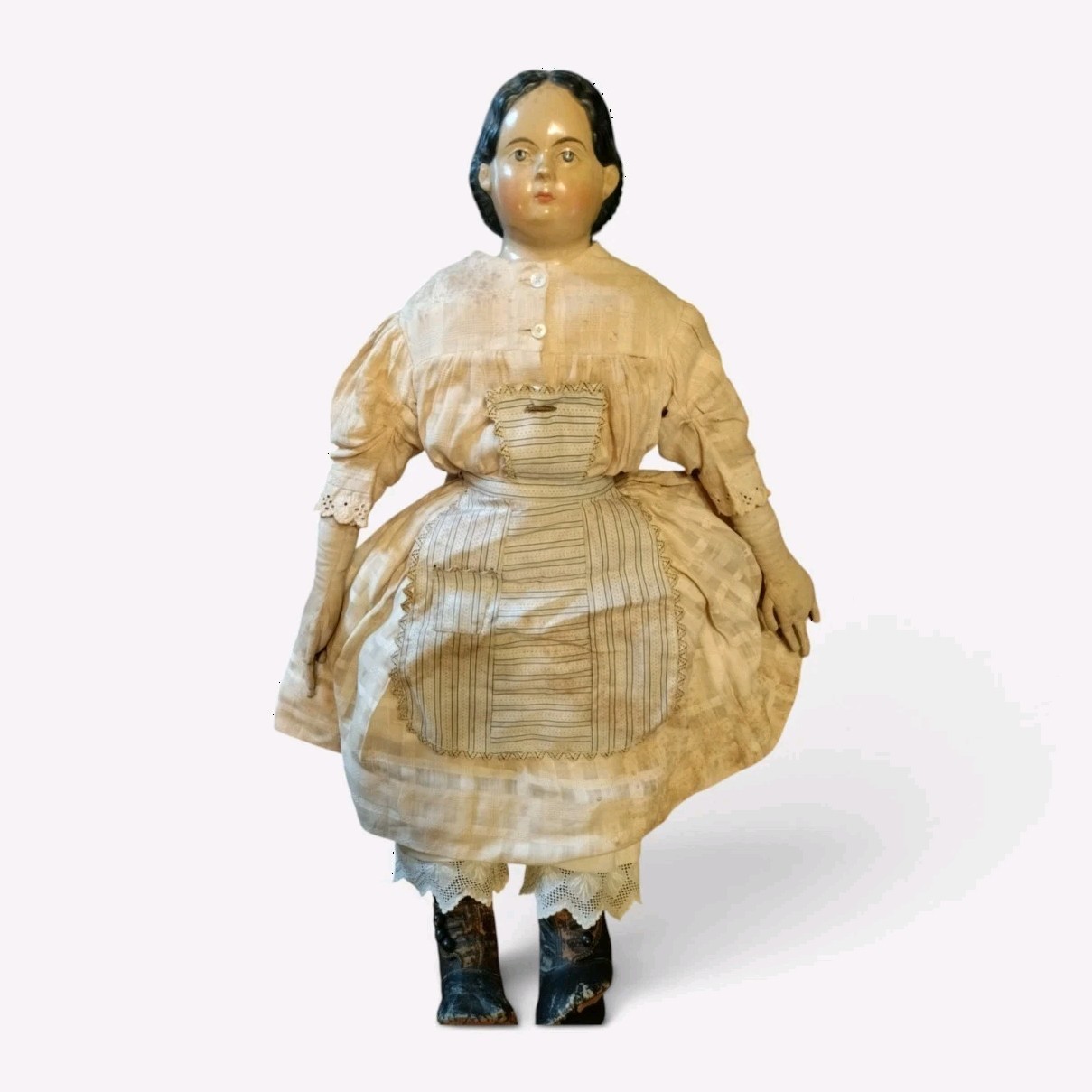Rare 1858 Label Antique Ludwig Greiner Papier Mache Doll Original Clothes 22