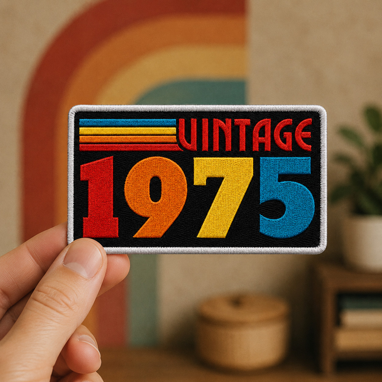 Vintage 1975 Embroidered Patch, Funny Born In 1975 Retro Badge, Groovy Sunset
