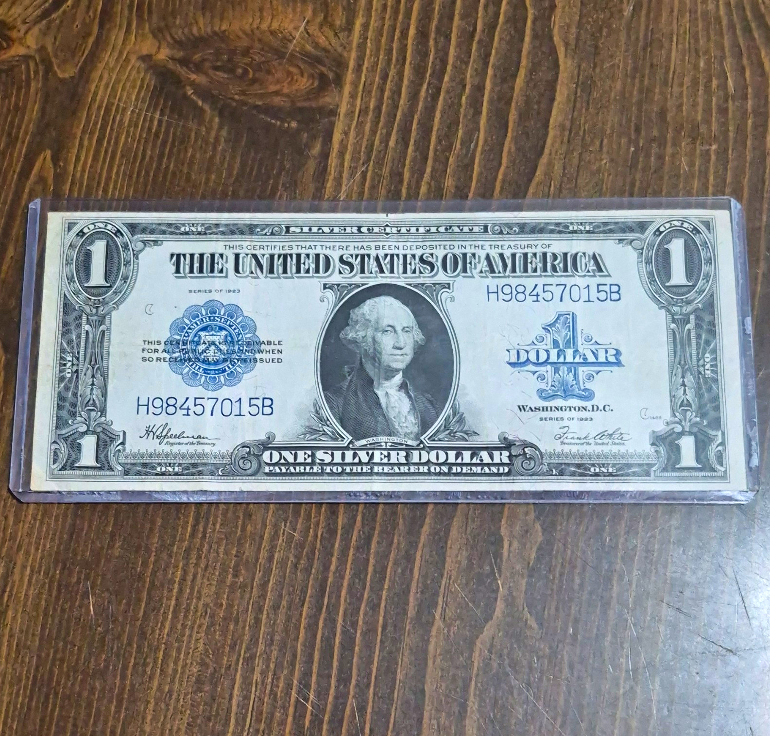 Series 1923 $1 US Silver Certificate One Dollar Note, uncertified. H98457015B Series 1923 $1 US Silver Certificate One Dollar Note, uncertified. H98457015B