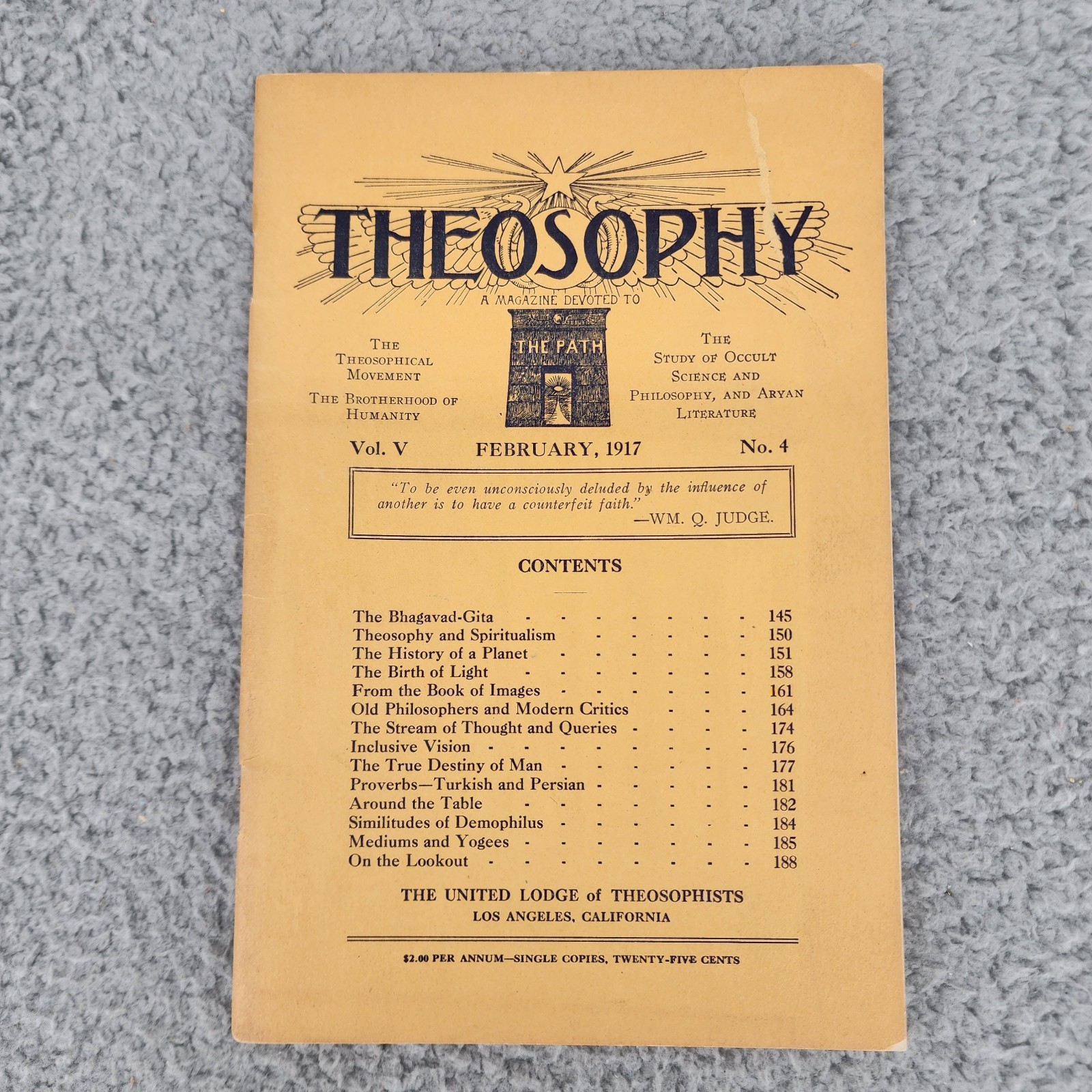 Vtg Theosophy Magazine 1917 Occult Science United Lodge Theosophists Ephemera