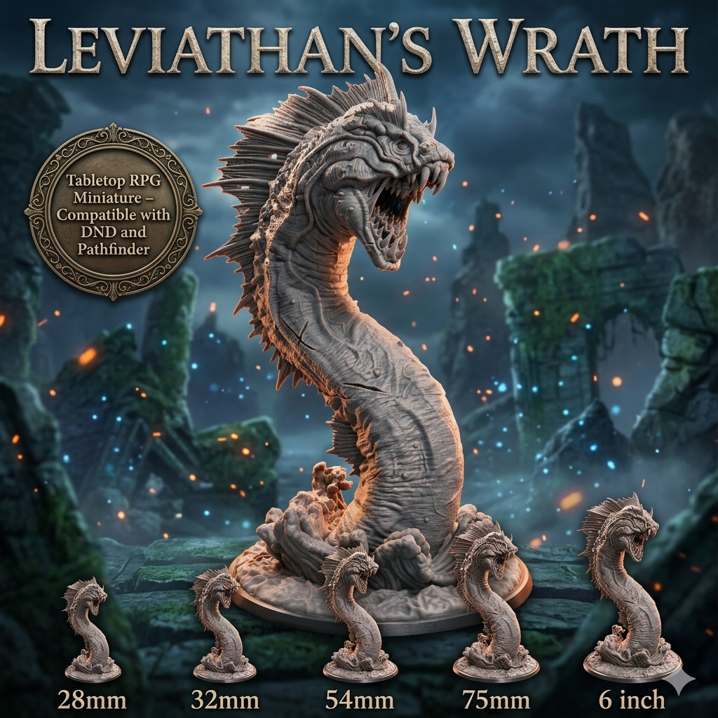Leviathan Sea Serpent Miniature DND Ocean Monster RPG Figure Pathfinder Resin 32