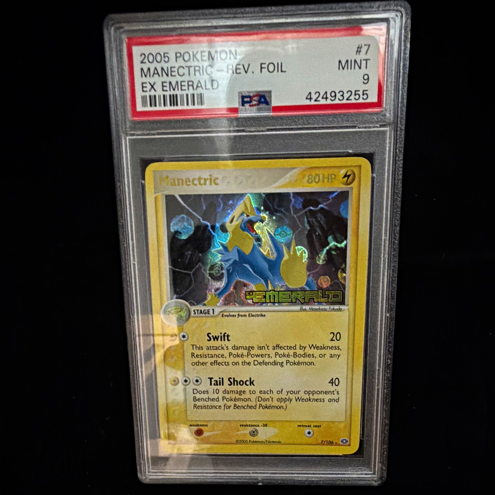 Pokémon 2005 EX Emerald Manectric #7 Reverse Holo (Rev. Foil) PSA 9 POP39 Pokémon 2005 EX Emerald Manectric #7 Reverse Holo (Rev. Foil) PSA 9 POP39