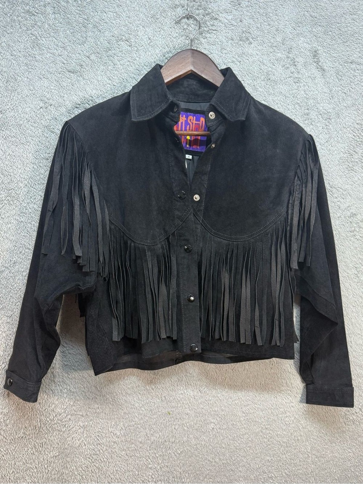 Vintage Don\'t Stop Black Suede Leather Fringe Western Jacket Small S Vintage Don\'t Stop Black Suede Leather Fringe Western Jacket Small S