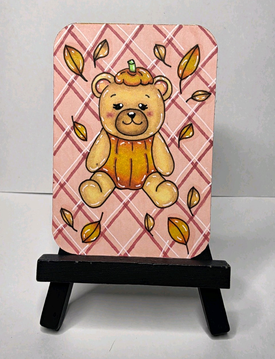 Aceo Orignal 2.5x3.5 Bear,cute,fall,leaves,pumpkins By Craftswithjazzy Aceo Orignal 2.5x3.5 Bear,cute,fall,leaves,pumpkins By Craftswithjazzy