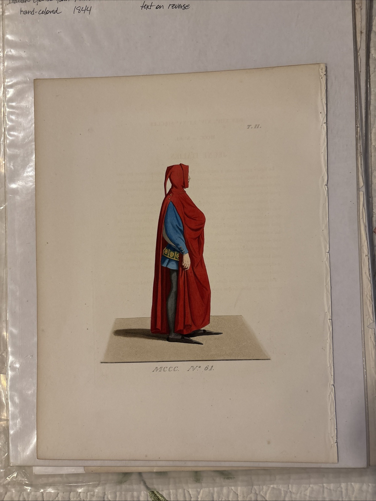 Italian Fashion Designer costumes 13th-15th Century Art Hand colored 1844 9x12”