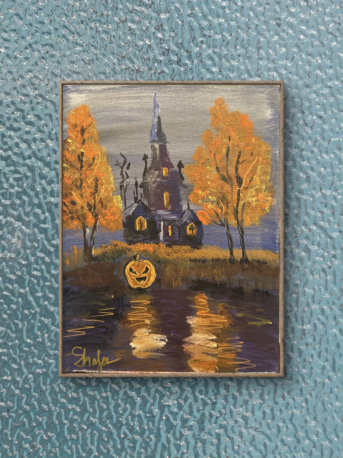 Shafer Original 11x14 Impressionist Halloween Haunted House Painting Signed Wall
