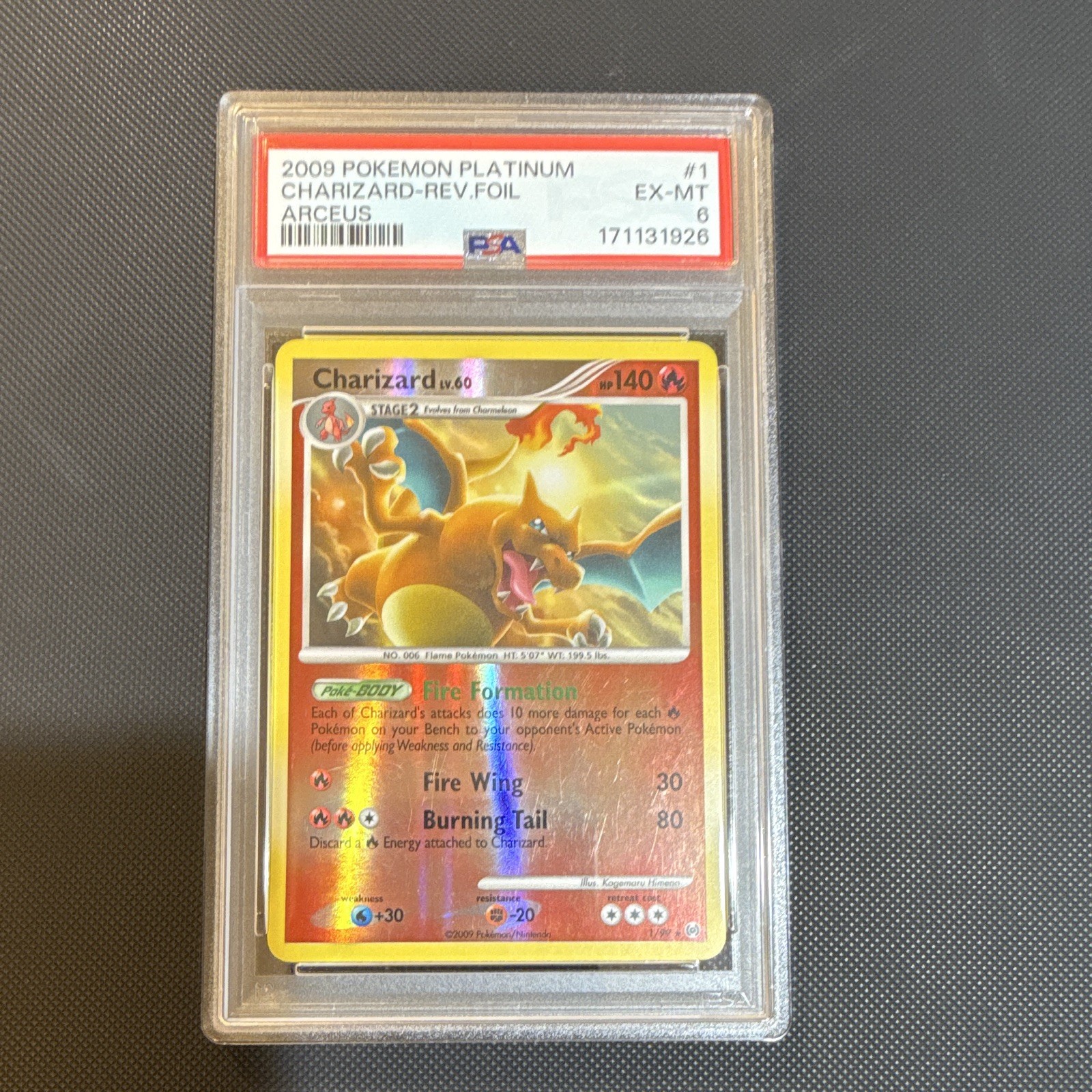 Pokemon Platinum 2009 Charizard #1/99 Arceus Reverse Foil Holo PSA 6 Pokemon Platinum 2009 Charizard #1/99 Arceus Reverse Foil Holo PSA 6