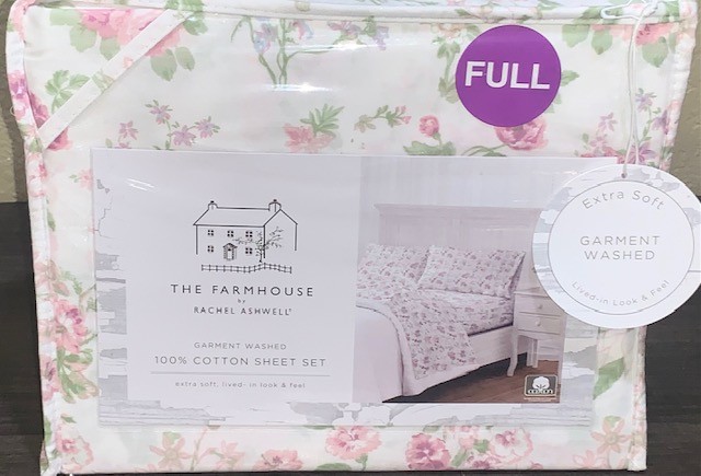 THE FARMHOUSE Rachel Ashwell White Pink Purple Blue Floral Cotton FULL Sheet Set