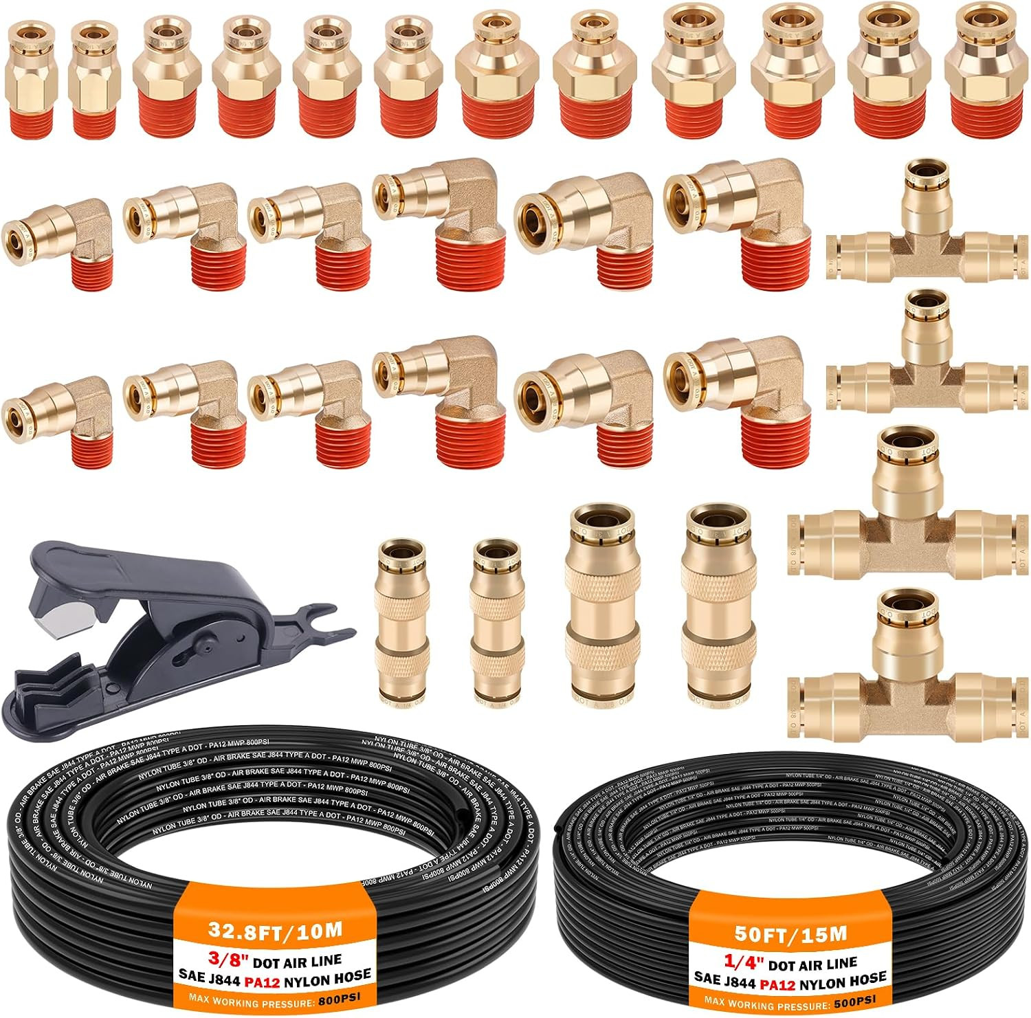 32 Pcs Brass DOT Air Line Fittings with 1/4