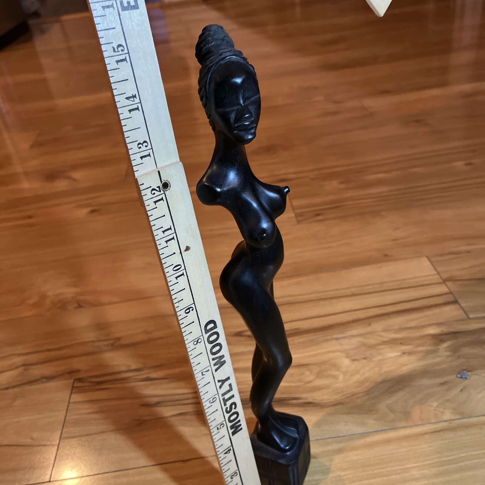 Hand Carved Wood Woman Sculpture 15” African Style Dark Figurine Modernist Decor