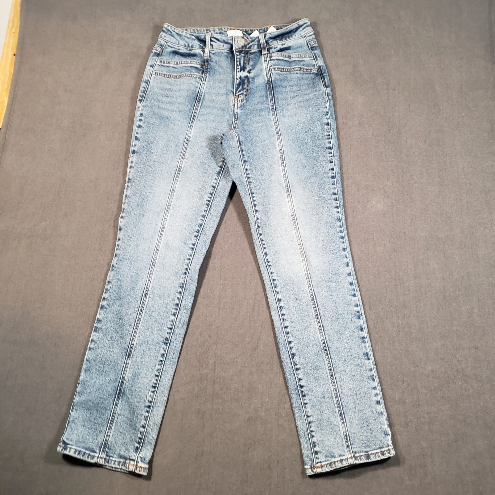 Time and Tru Straight Leg Jeans Womens 6 Blue Front Seam High Rise Stretch