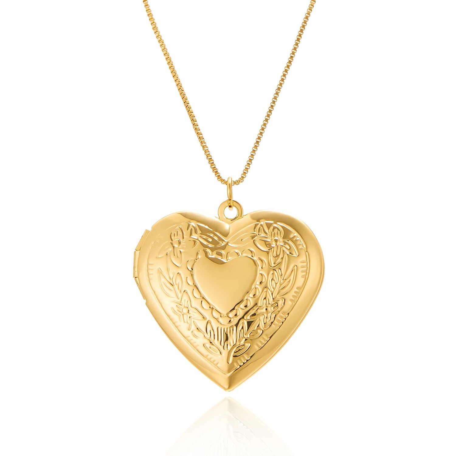 Gold Plated Heart Locket Pendant Necklace Photo Link Chain Gold Plated Heart Locket Pendant Necklace Photo Link Chain