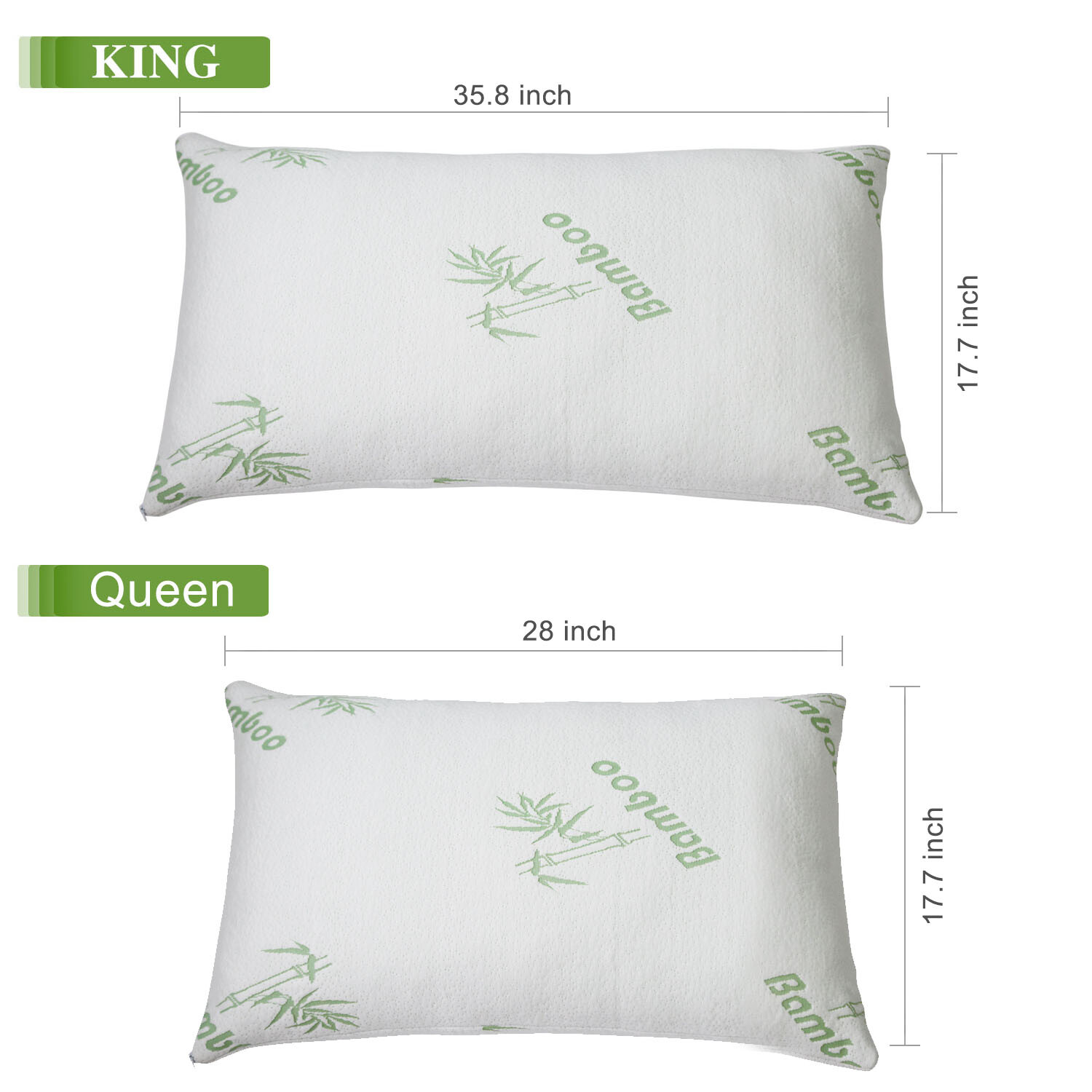 Bamboo Shredded Memory Foam Pillow Hypoallergenic Washable Cover Queen/King Size