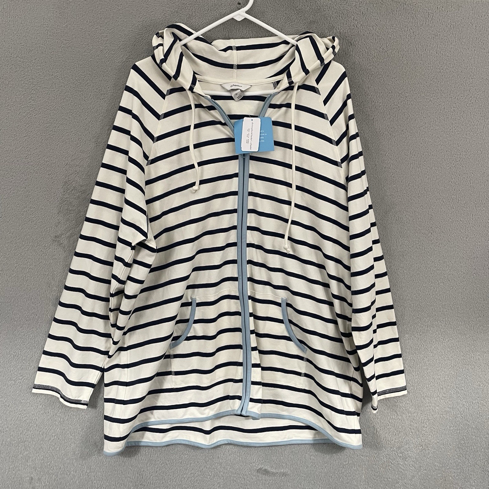 CJ Banks Hoodie Women’s 2X White Navy Striped Full Zip Long Sleeve Cotton Blend CJ Banks Hoodie Women’s 2X White Navy Striped Full Zip Long Sleeve Cotton Blend