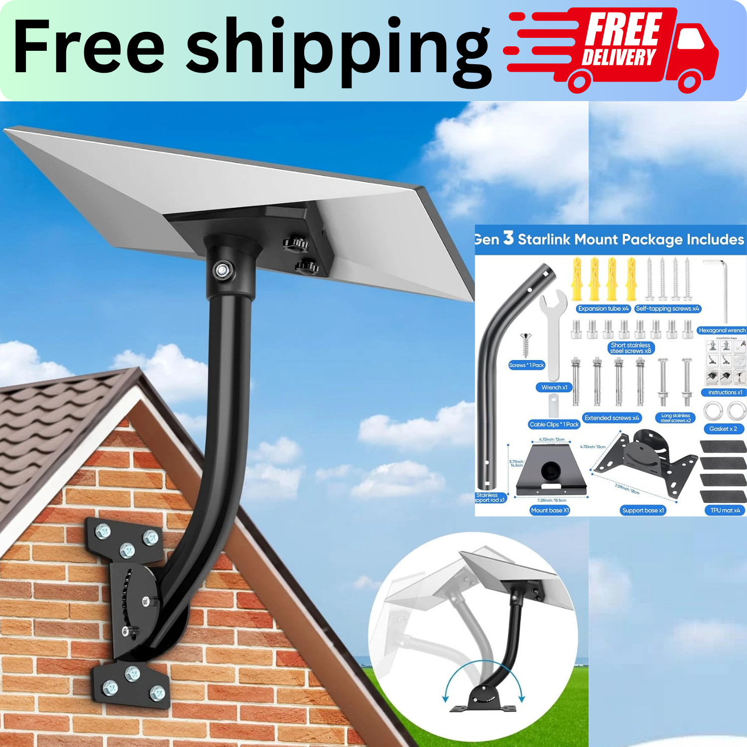 Starlink Mount for Standard 4/4X/Gen 3, Starlink Roof/Wall Mount Kit