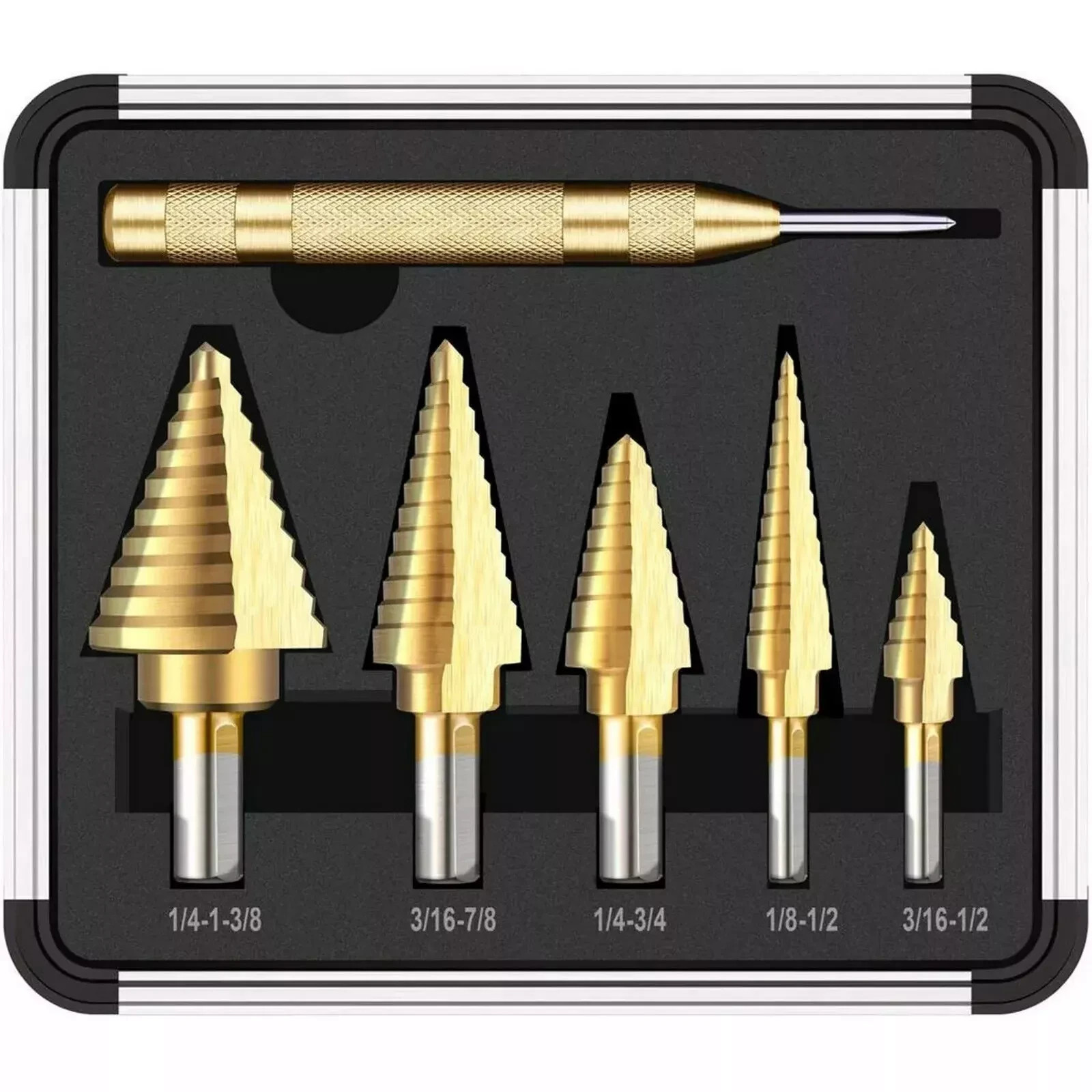 HSS 6PCS Titanium Step Drill Bit Set with Automatic High Speed Steels HSS 6PCS Titanium Step Drill Bit Set with Automatic High Speed Steels
