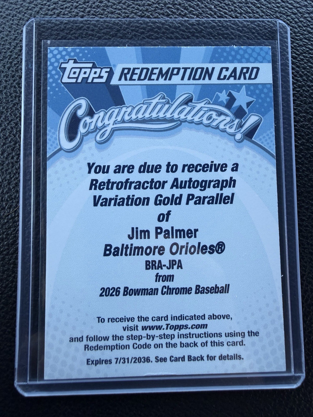 2026 Bowman Chrome Jim Palmer Gold Retractor Auto #/50 Redemption 2026 Bowman Chrome Jim Palmer Gold Retractor Auto #/50 Redemption