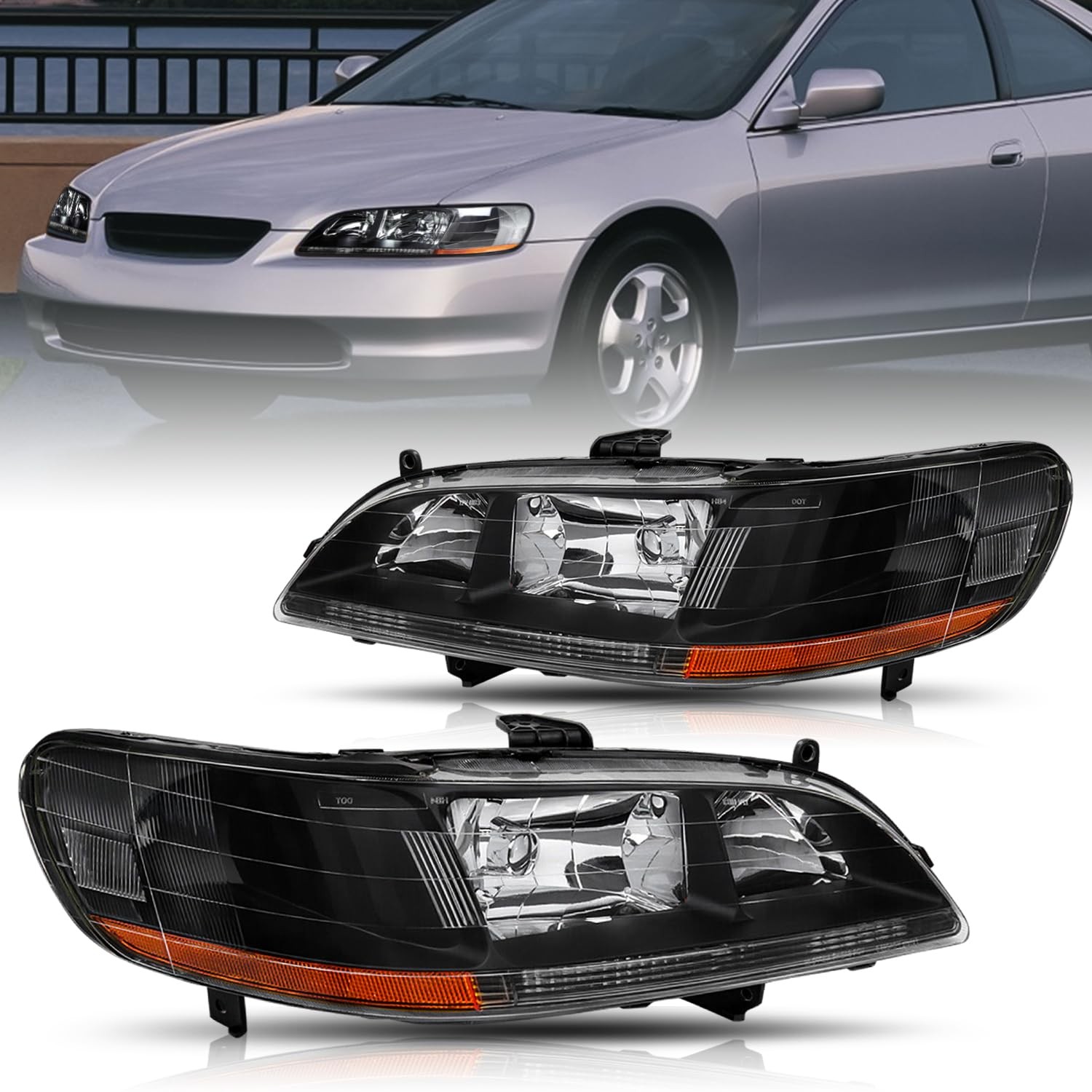 Headlight Assembly Pair for 1998-2002 Honda Accord Halogen Headlamp Left Right