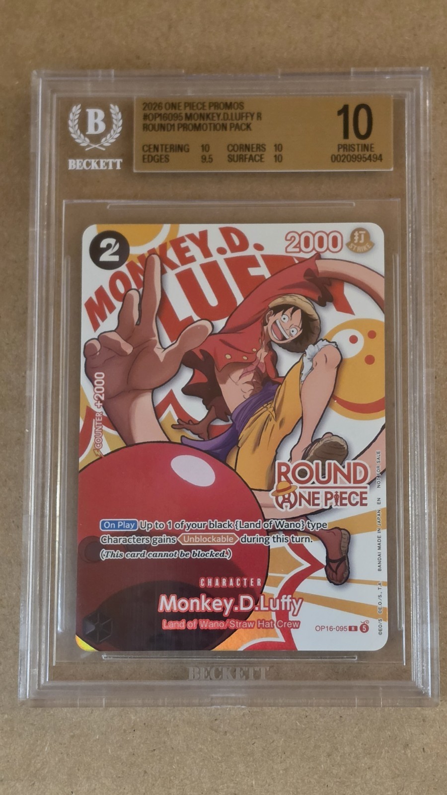 One Piece Round1 Monkey D Luffy #095 BGS 10 PRISTINE One Piece Round1 Monkey D Luffy #095 BGS 10 PRISTINE