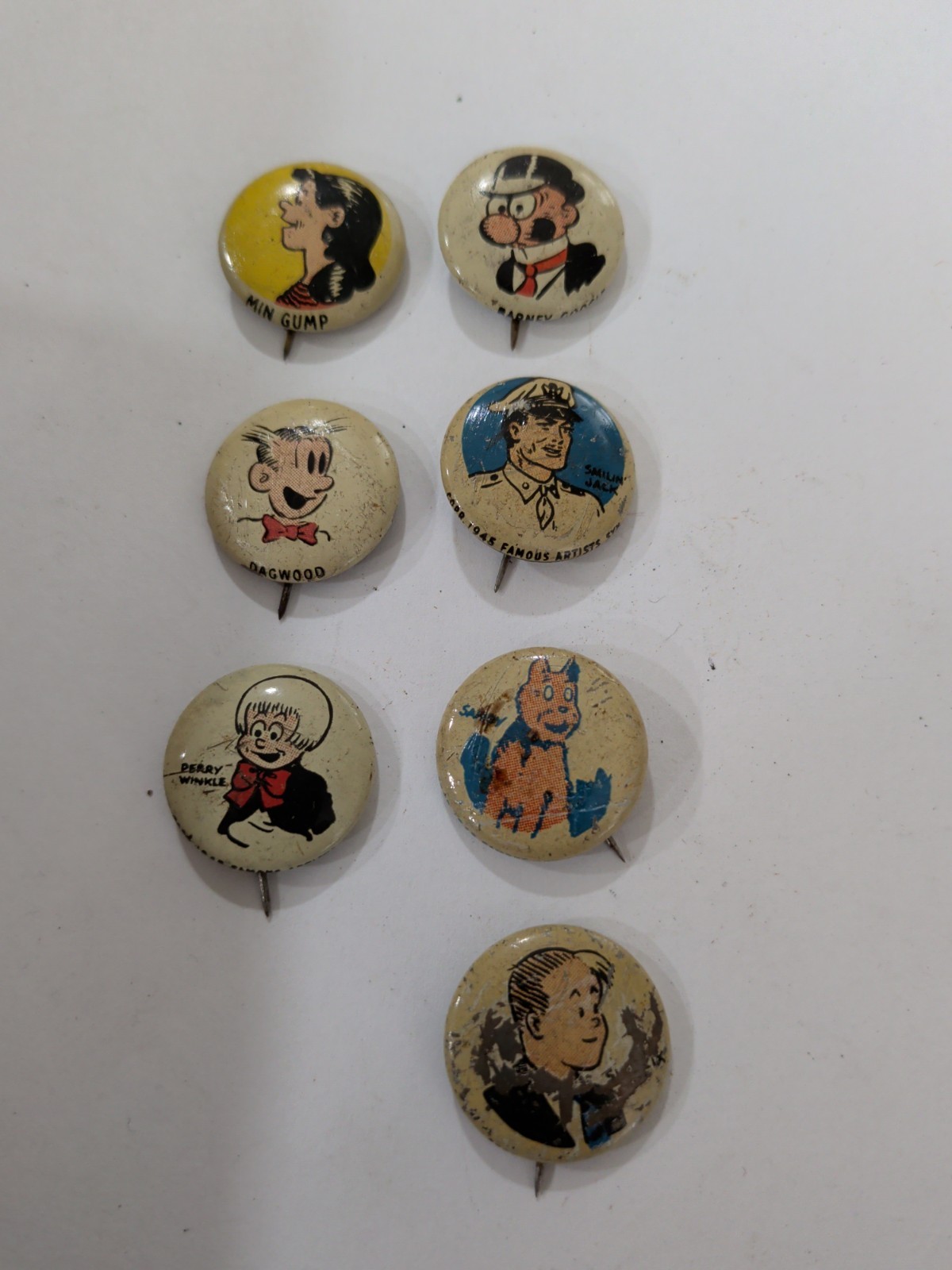 Lot of 7 Vintage 1945 Kellogg's PEP Cereal Premium Comic Pinback Buttons Lot of 7 Vintage 1945 Kellogg's PEP Cereal Premium Comic Pinback Buttons